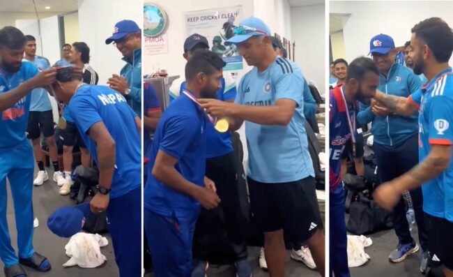 भारतीय खेलाडी विराट र प्रशिक्षक हार्दिकले लगाइदिए नेपाली खेलाडीलाई मेडल